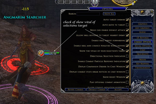 Show the Vitals of Your Selection's Target